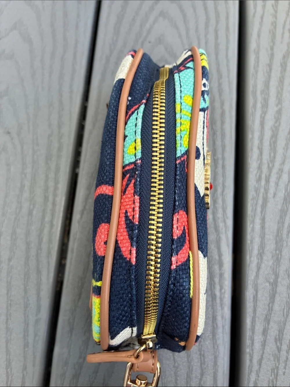 Spartina 449 Linen & Leather Wristlet Cosmetic Bag Floral Multicolor